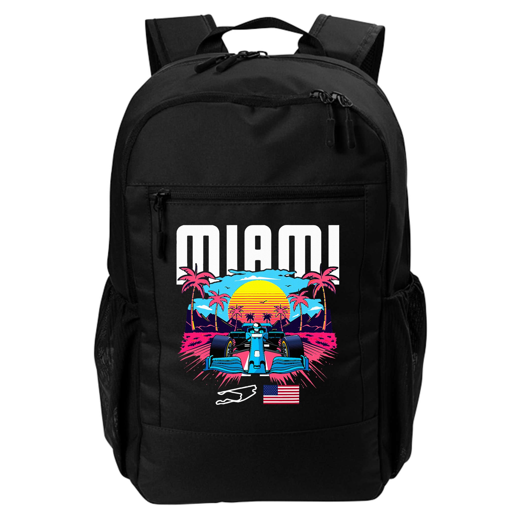 Formula Racing Retro Miami Circuit Usa Flag Race Car Fans Backpack