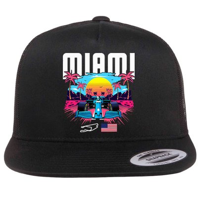 Formula Racing Retro Miami Circuit Usa Flag Race Car Fans Flatbill Hat