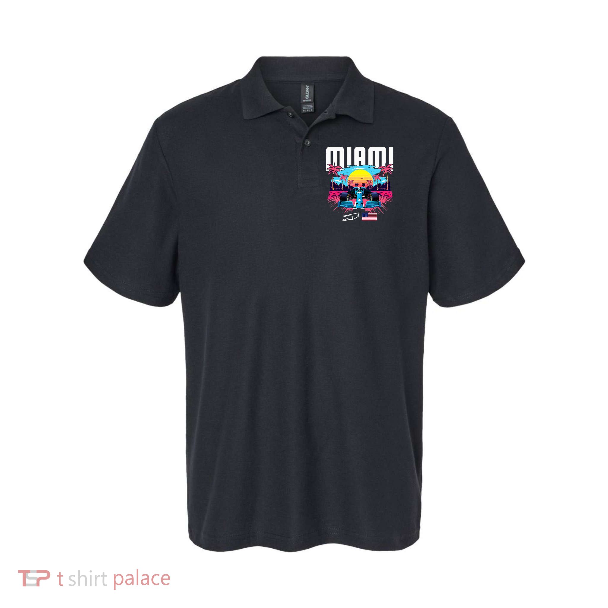Formula Racing Retro Miami Circuit Usa Flag Race Car Fans Polo