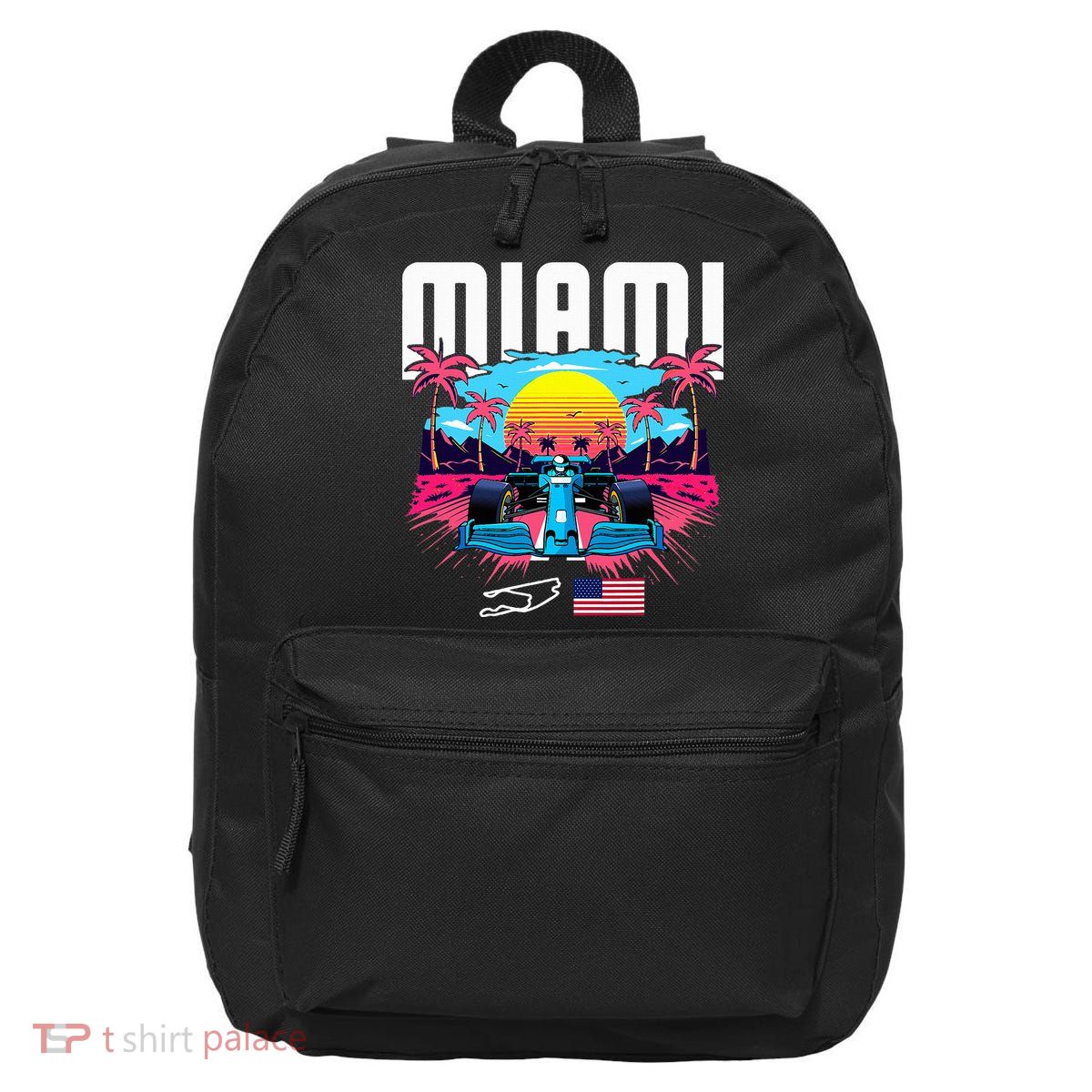 Formula Racing Retro Miami Circuit Usa Flag Race Car Fans 16 in Basic Backpack