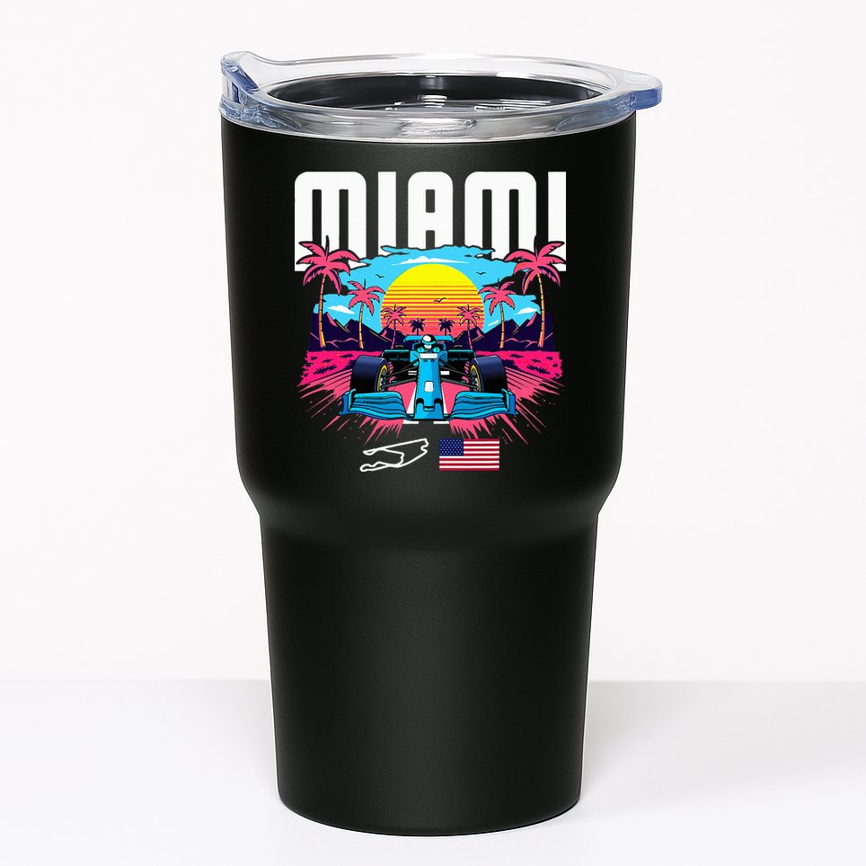 Formula Racing Retro Miami Circuit Usa Flag Race Car Fans Tumbler