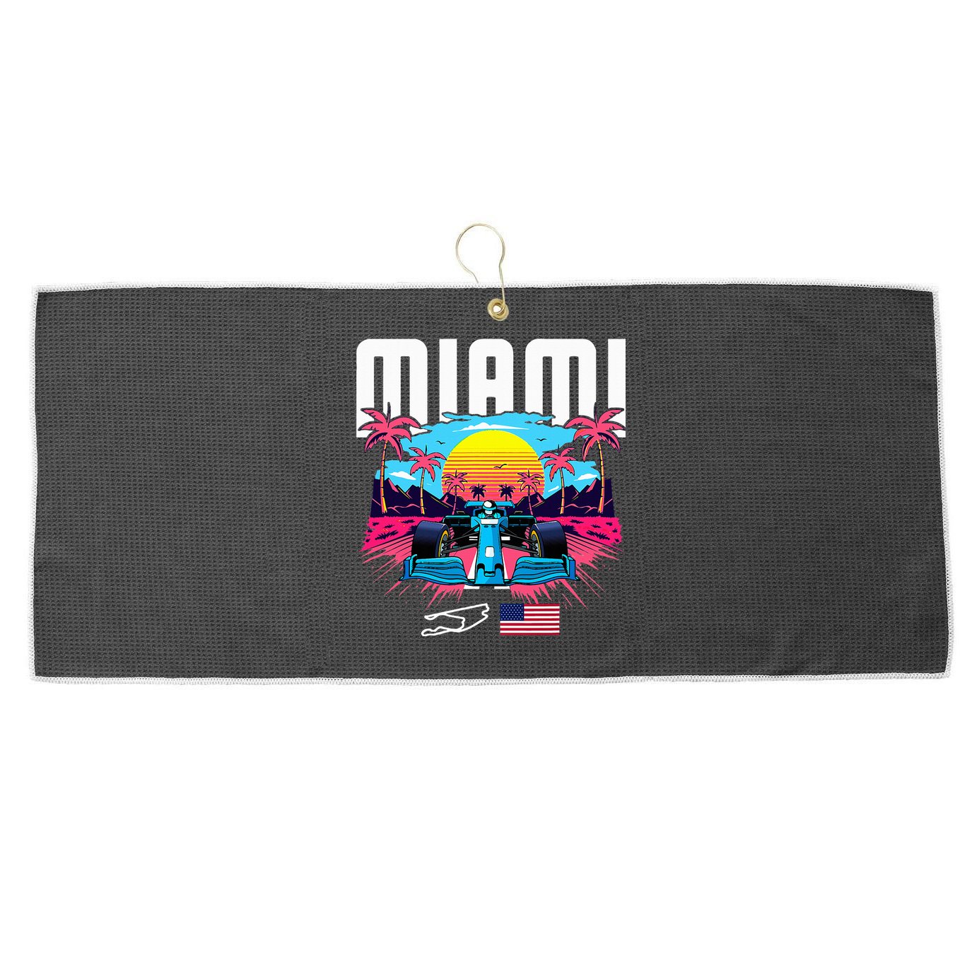 Formula Racing Retro Miami Circuit Usa Flag Race Car Fans Large Microfiber Waffle Golf Towel