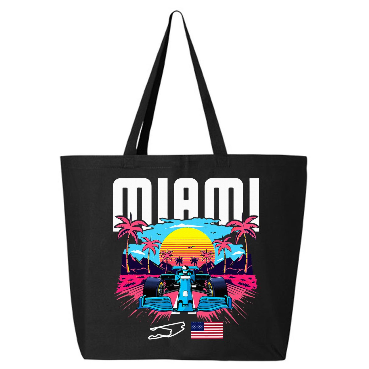 Formula Racing Retro Miami Circuit Usa Flag Race Car Fans 25L Jumbo Tote