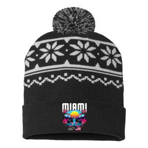 Formula Racing Retro Miami Circuit Usa Flag Race Car Fans USA-Made Snowflake Beanie