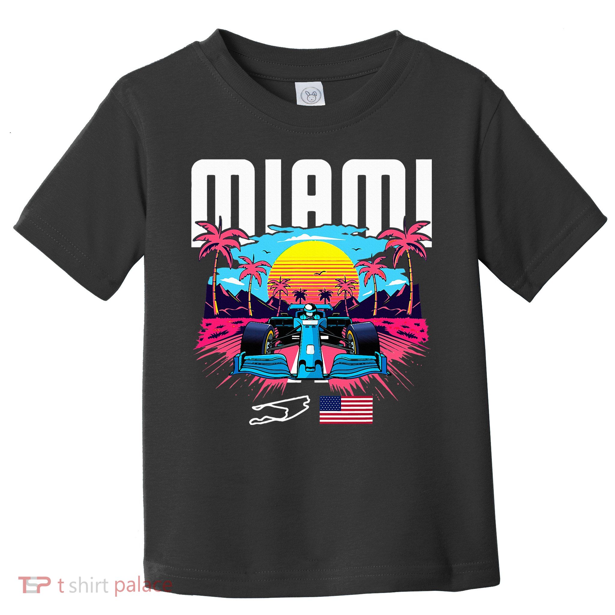 Formula Racing Retro Miami Circuit Usa Flag Race Car Fans Toddler T-Shirt