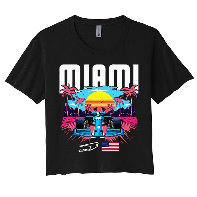 Formula Racing Retro Miami Circuit Usa Flag Race Car Fans Crop Top