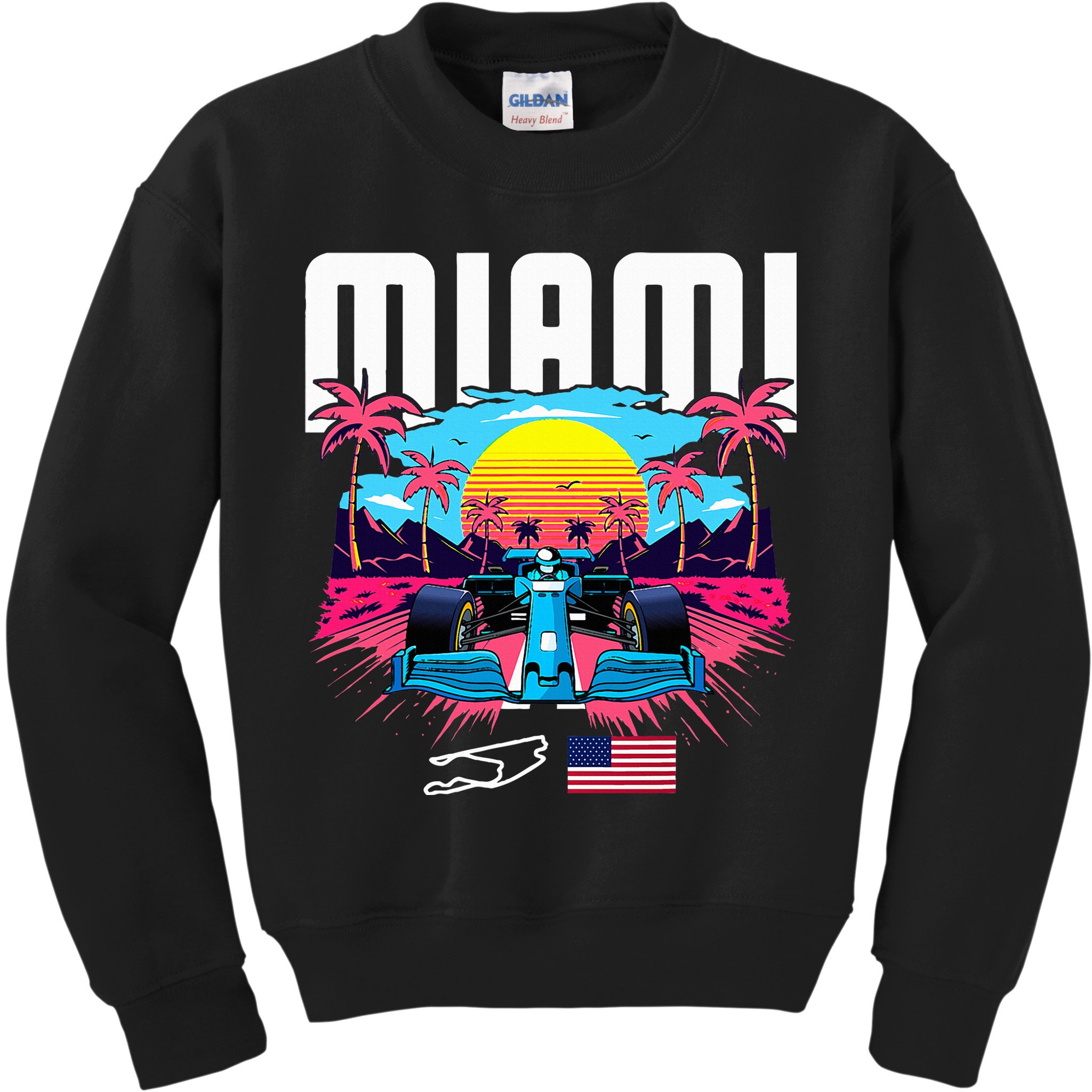 Formula Racing Retro Miami Circuit Usa Flag Race Car Fans Kids Sweatshirt