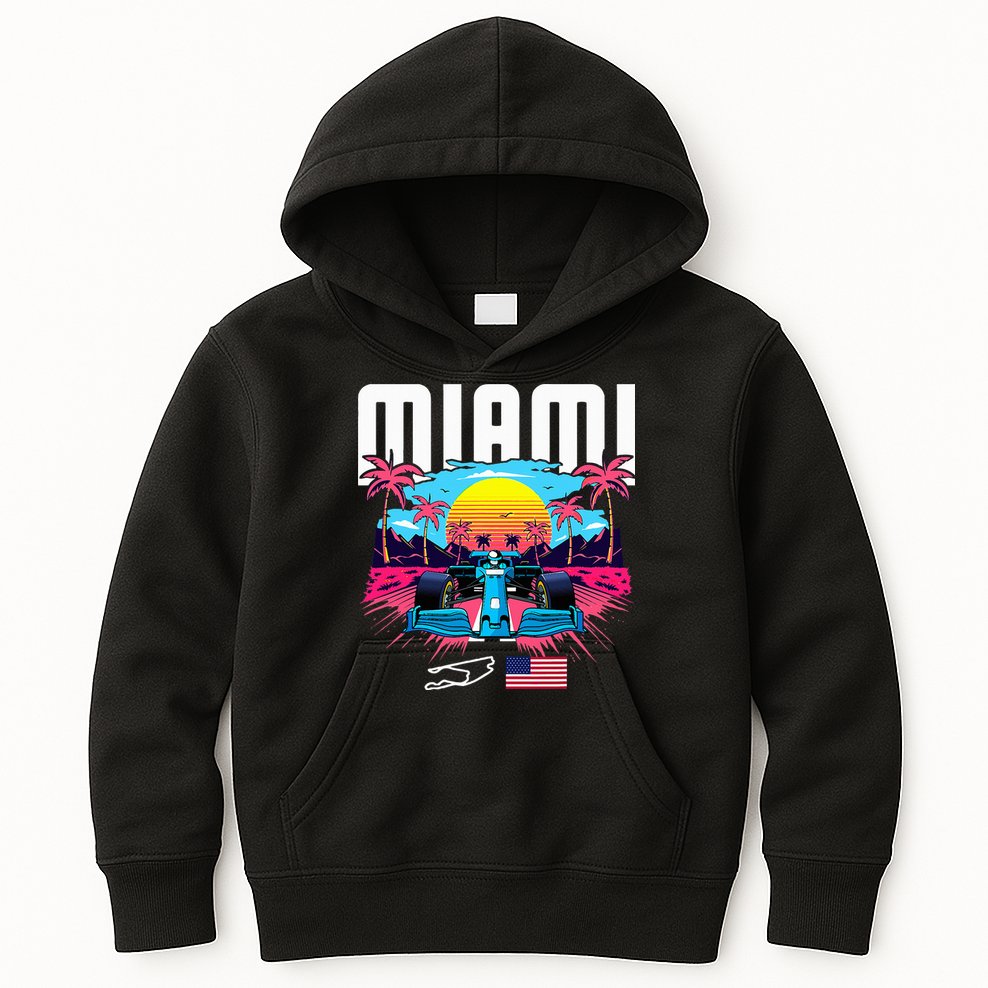 Formula Racing Retro Miami Circuit Usa Flag Race Car Fans Kids Hoodie