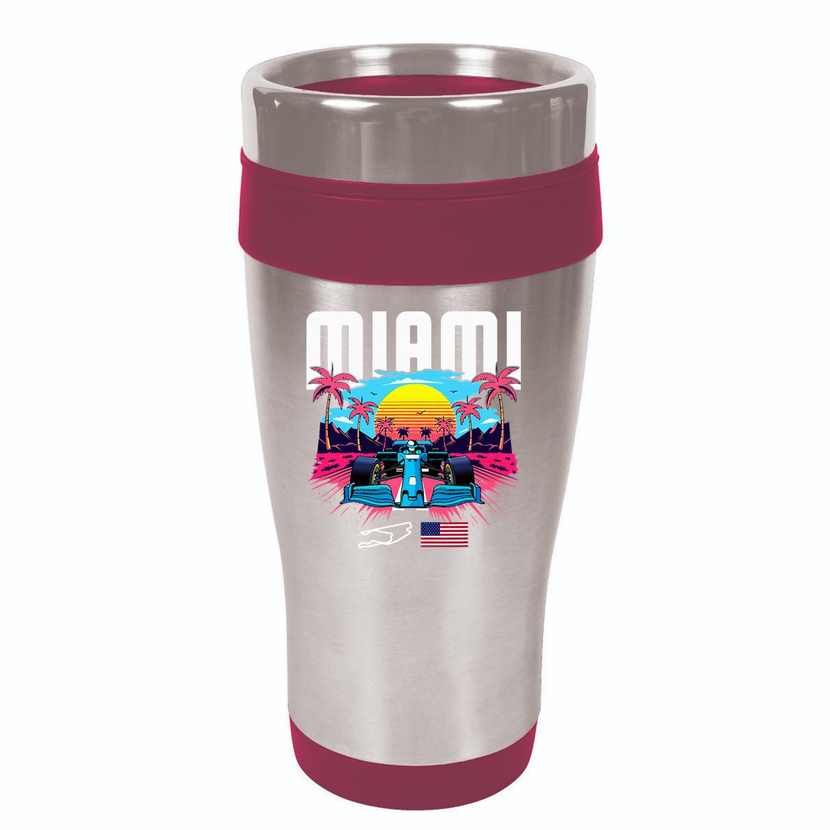Formula Racing Retro Miami Circuit Usa Flag Race Car Fans 16oz Travel Tumbler