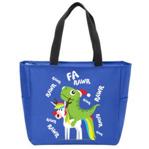 Fa Ra Rawr Tmeaningful Giftrex Dinosaur Riding Reindeer Unicorn Christmas Gift Zip Tote Bag