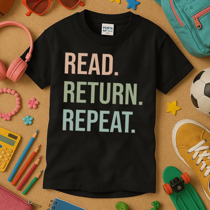 Funny Reading, Read Return Repeat, Funny Librarian Library Kids T-Shirt
