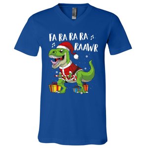 Fa Ra Ra Ra Ra Rawr Santa Dinosaur T Rex Funny Christmas Gift V-Neck T-Shirt