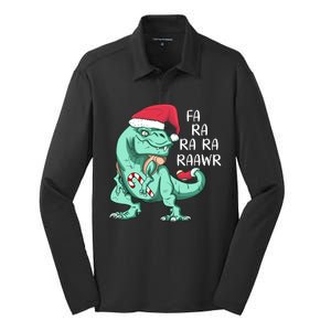 Fa Ra Ra Ra Raawr Christmas T Rex Dinosaur Silk Touch Performance Long Sleeve Polo