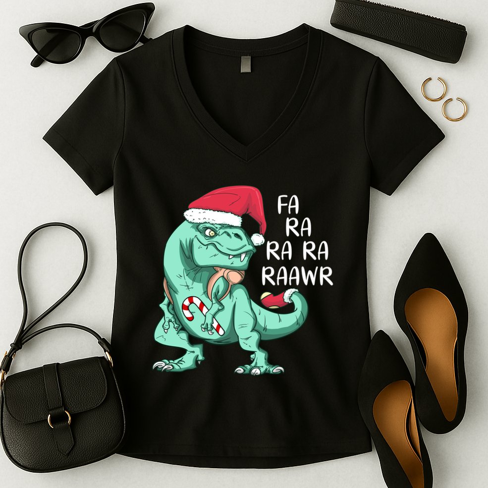 Fa Ra Ra Ra Raawr Christmas T Rex Dinosaur Women's V-Neck T-Shirt