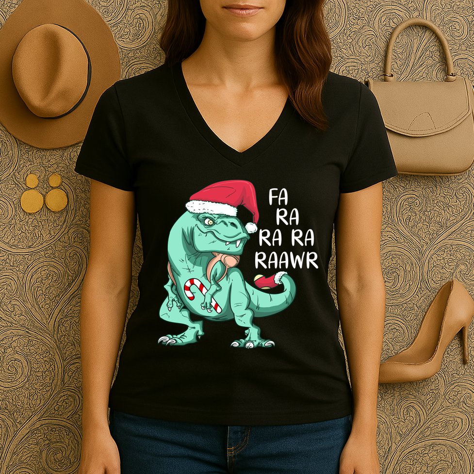 Fa Ra Ra Ra Raawr Christmas T Rex Dinosaur Women's V-Neck T-Shirt