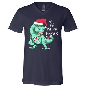 Fa Ra Ra Ra Raawr Christmas T Rex Dinosaur V-Neck T-Shirt