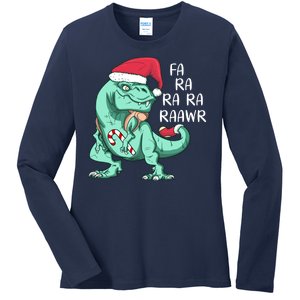 Fa Ra Ra Ra Raawr Christmas T Rex Dinosaur Ladies Long Sleeve Shirt