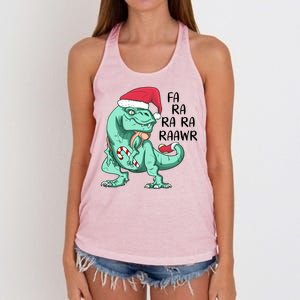 Fa Ra Ra Ra Raawr Christmas T Rex Dinosaur Women's Knotted Racerback Tank