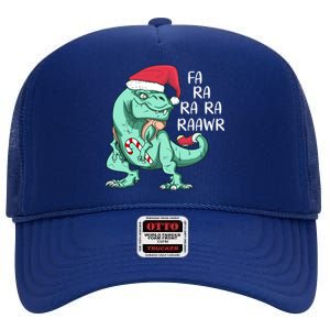 Fa Ra Ra Ra Raawr Christmas T Rex Dinosaur High Crown Mesh Back Trucker Hat