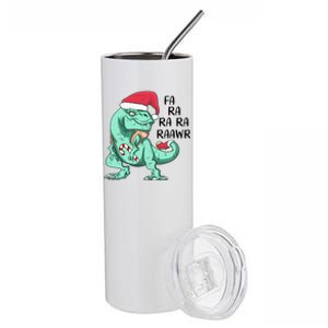 Fa Ra Ra Ra Raawr Christmas T Rex Dinosaur Stainless Steel Tumbler