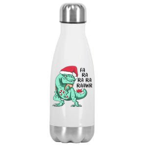 Fa Ra Ra Ra Raawr Christmas T Rex Dinosaur Stainless Steel Insulated Water Bottle