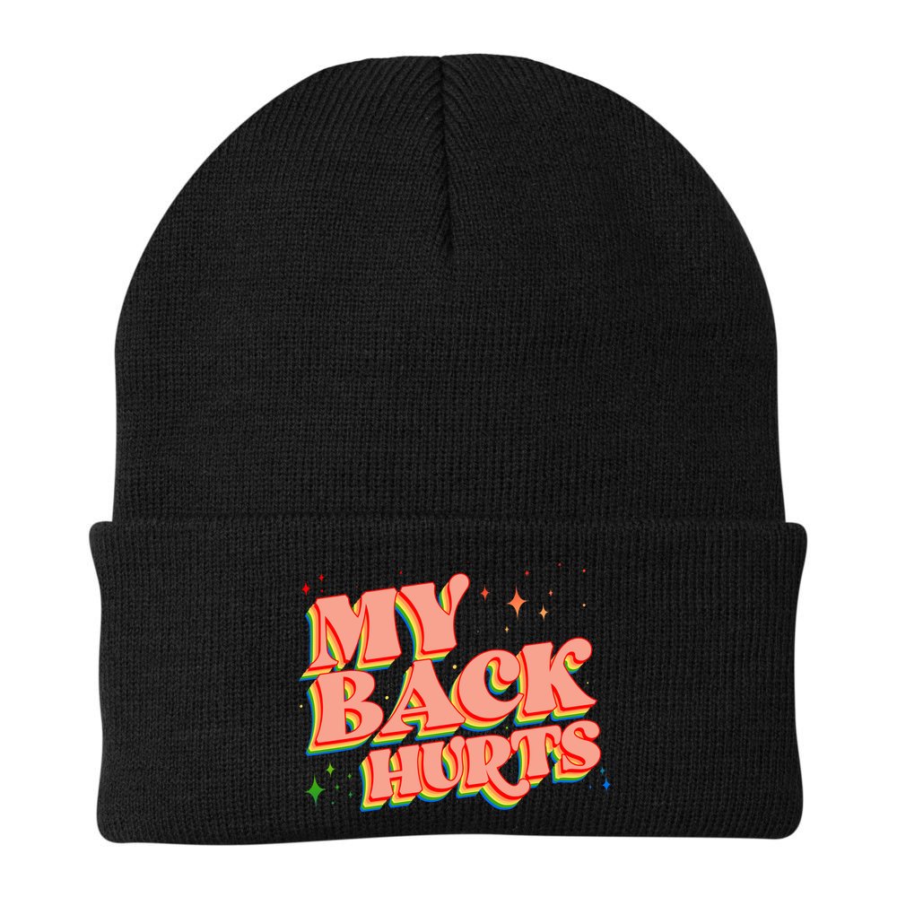 Funny Retro Rainbow My Back Hurts Beanie