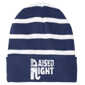 Funny Raised Right Elephant Vote Republican Party Red State Striped Beanie with Solid Band