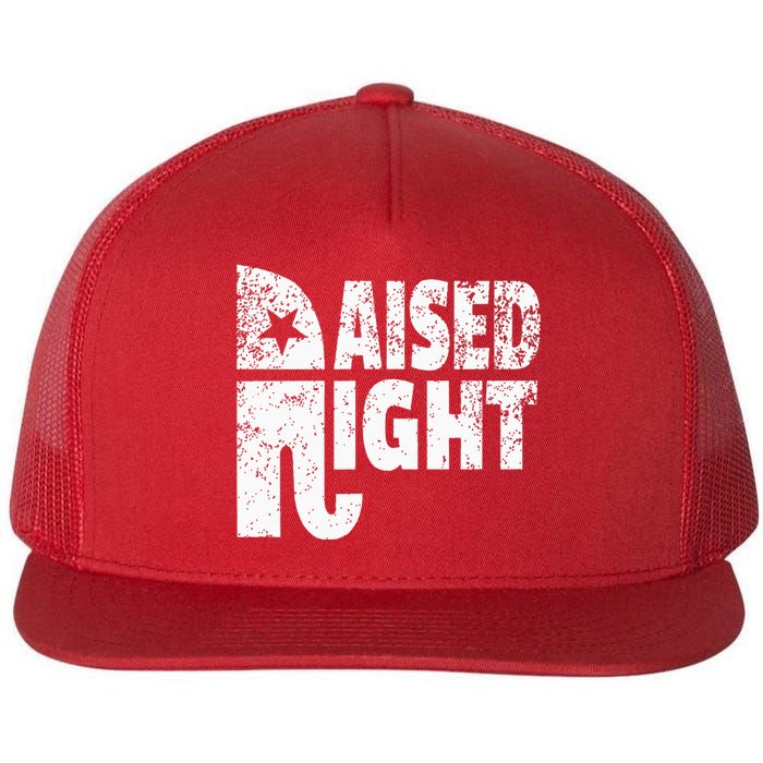 Funny Raised Right Elephant Vote Republican Party Red State Flat Bill Trucker Hat