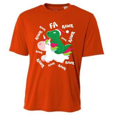 Fa Ra Rawr Trex Dinosaur Riding Reindeer Unicorn Christmas Gift Cooling Performance Crew T-Shirt