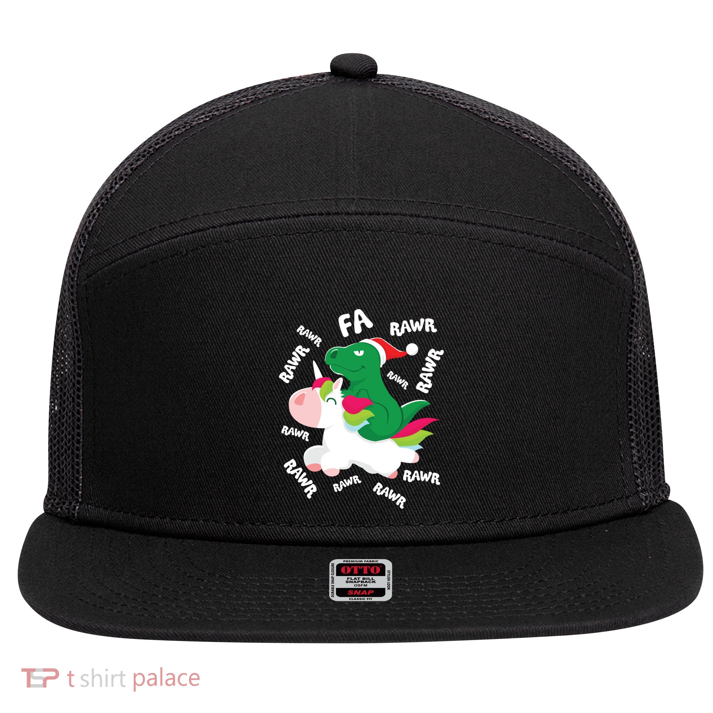 Fa Ra Rawr Trex Dinosaur Riding Reindeer Unicorn Christmas Gift 7 Panel Mesh Trucker Snapback Hat