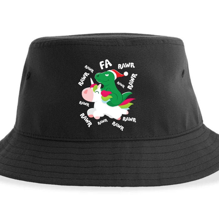 Fa Ra Rawr Trex Dinosaur Riding Reindeer Unicorn Christmas Gift Sustainable Bucket Hat