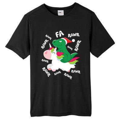 Fa Ra Rawr Trex Dinosaur Riding Reindeer Unicorn Christmas Gift Tall Fusion ChromaSoft Performance T-Shirt