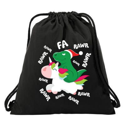 Fa Ra Rawr Trex Dinosaur Riding Reindeer Unicorn Christmas Gift Drawstring Bag