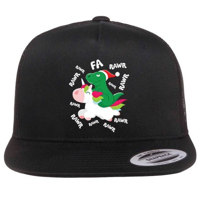 Fa Ra Rawr Trex Dinosaur Riding Reindeer Unicorn Christmas Gift Flatbill Hat