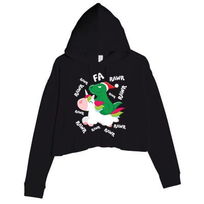 Fa Ra Rawr Trex Dinosaur Riding Reindeer Unicorn Christmas Gift Crop Fleece Hoodie