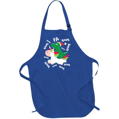 Fa Ra Rawr Trex Dinosaur Riding Reindeer Unicorn Christmas Gift Full-Length Apron With Pockets