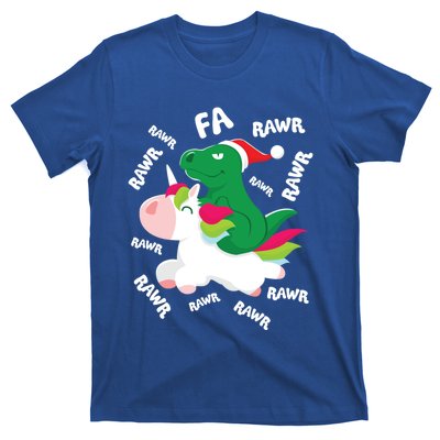 Fa Ra Rawr Trex Dinosaur Riding Reindeer Unicorn Christmas Gift T-Shirt