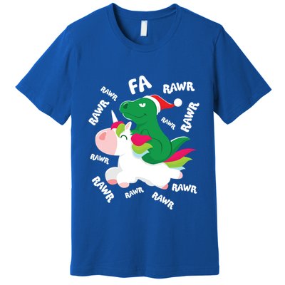 Fa Ra Rawr Trex Dinosaur Riding Reindeer Unicorn Christmas Gift Premium T-Shirt