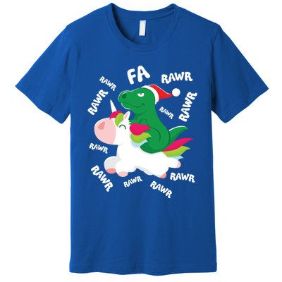 Fa Ra Rawr Trex Dinosaur Riding Reindeer Unicorn Christmas Gift Premium T-Shirt