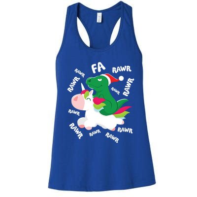 Fa Ra Rawr Trex Dinosaur Riding Reindeer Unicorn Christmas Gift Women's Racerback Tank