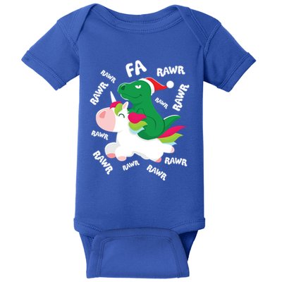 Fa Ra Rawr Trex Dinosaur Riding Reindeer Unicorn Christmas Gift Baby Bodysuit