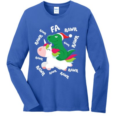 Fa Ra Rawr Trex Dinosaur Riding Reindeer Unicorn Christmas Gift Ladies Long Sleeve Shirt