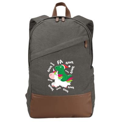 Fa Ra Rawr Trex Dinosaur Riding Reindeer Unicorn Christmas Gift Cotton Canvas Backpack