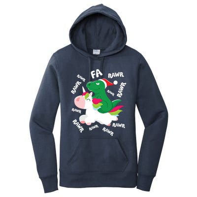 Fa Ra Rawr Trex Dinosaur Riding Reindeer Unicorn Christmas Gift Women's Pullover Hoodie