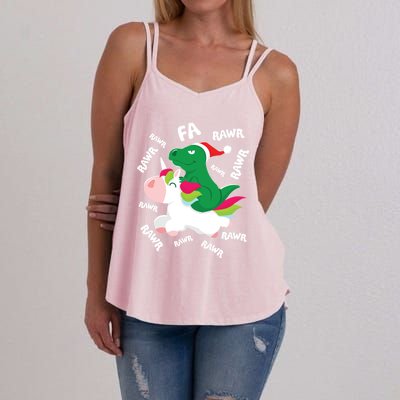 Fa Ra Rawr Trex Dinosaur Riding Reindeer Unicorn Christmas Gift Women's Strappy Tank