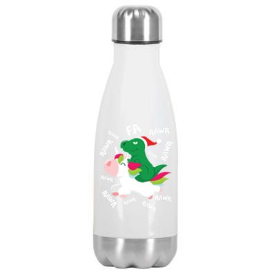 Fa Ra Rawr Trex Dinosaur Riding Reindeer Unicorn Christmas Gift Stainless Steel Insulated Water Bottle