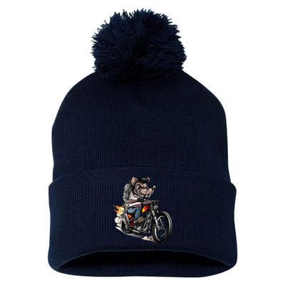 Funny Rockabilly Rats Riding A Bike Pom Pom 12in Knit Beanie