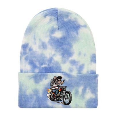 Funny Rockabilly Rats Riding A Bike Tie Dye 12in Knit Beanie