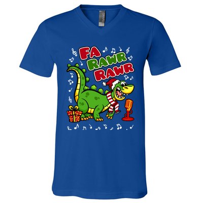 Fa Rawr Rawr Gift Funny Xmas Santa Hat Dinosaur Christmas Gift V-Neck T-Shirt