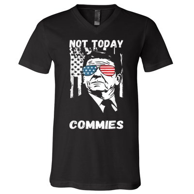 Funny Ronald Reagan Not Today Commie Political Humor V-Neck T-Shirt
